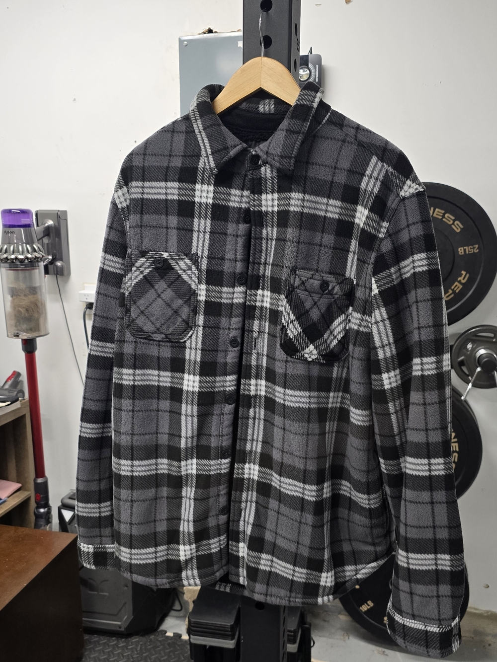 Weatherproof Black and Gray Plaid Sherpa-Lined Jacket